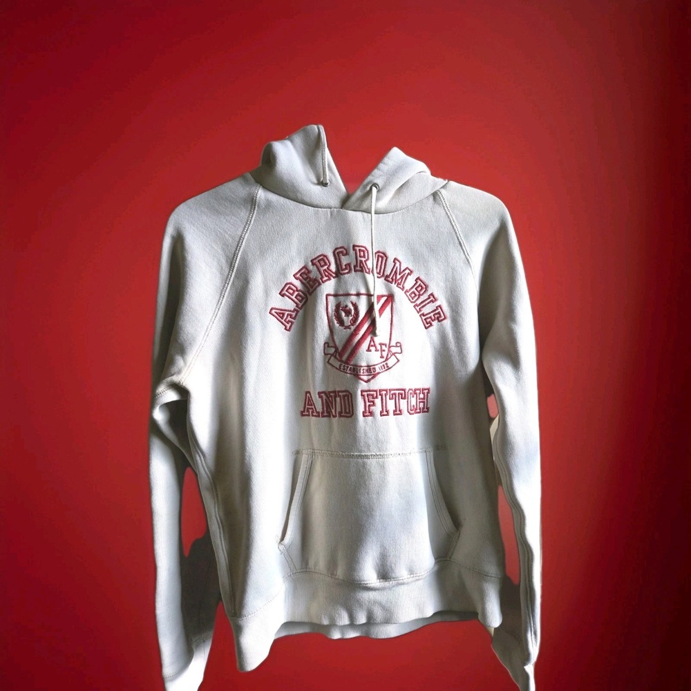 Vintage Y2K Abercrombie Fitch Grey Hoodie Women's L Red Long Sleeve Preppy